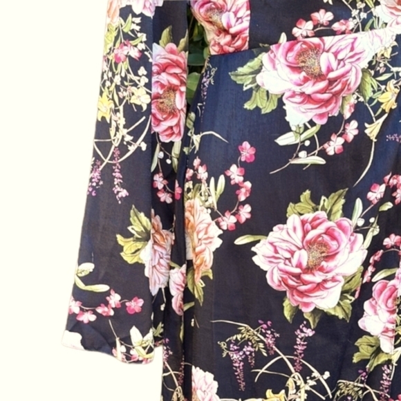 ASOS Parisian Black Mauve Floral Satin Wrap Maxi Dress Side Tie Slit Sz 4 NWOT - Picture 9 of 15